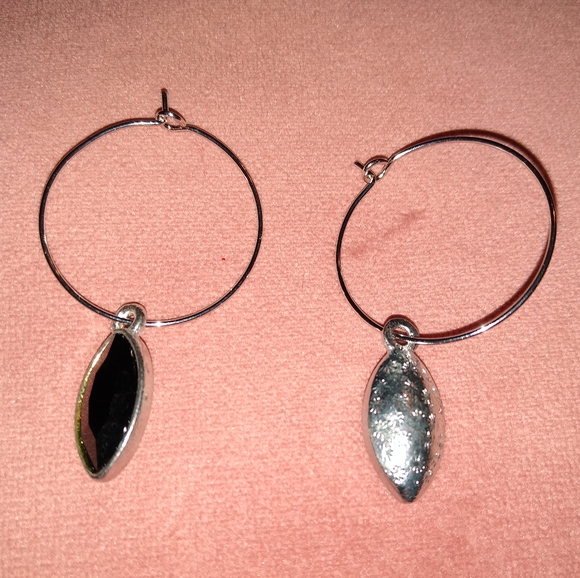 Black Marquis Rhinestone Silver Hoop CZ Crystal Dangle Earrings Basics Hoops New - Picture 4 of 6